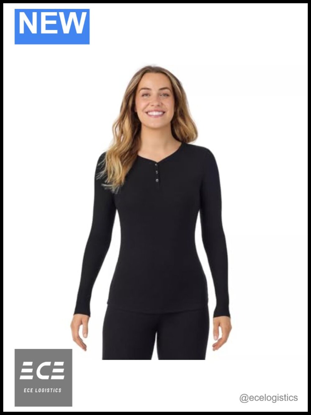 Cuddl Duds Stretch Softwear Rib Long Sleeve Henley Crew Neck Top